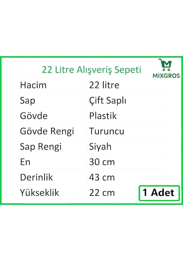 Plastik Market Alışveriş El Sepeti 22 Litre Turuncu 1 Adet Turuncu