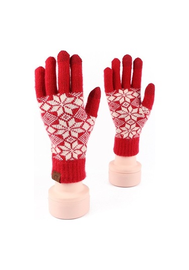 Kışlık Kadın Eldiven: Yün Örme, Kalın Sıcak-kırmızı Kırmızı