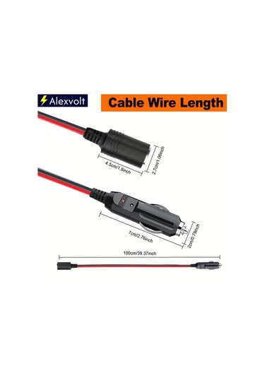Xuweiwei 3.9m 13ft 14awg 15a Araç Şarj Kablosu Led Işıklı Erkek Dişi Sigara Çakmaklı Adaptör Hava Kompresörü Soğutucu