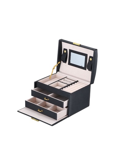 Sones Basit Taşınabilir Mücevher Kutusu Küpe Yüzük Saklama Konsolidasyon Kutusu Çekmeceli, Boyut: 17,5 X 14 X 13 Cm Siyah