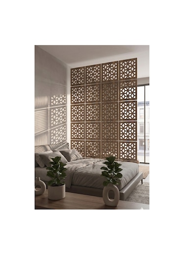 Lazer Kesim Paravan, Ahşap Separatör, Oda 4'lü Panel Levha Model04 40 X 40 Cm
