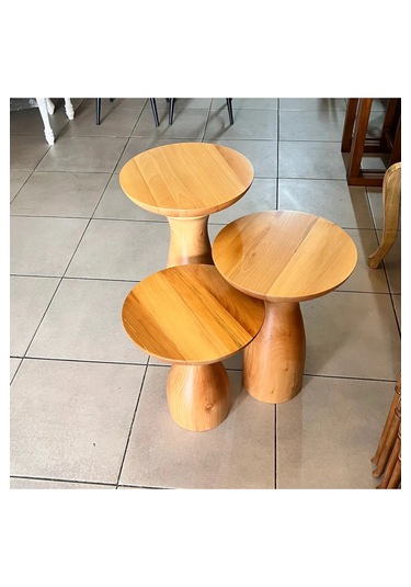 Ahşap 3 Lü Set Fitilli Mantar Yan Sehpa Modern Fiskos / Çiçeklik