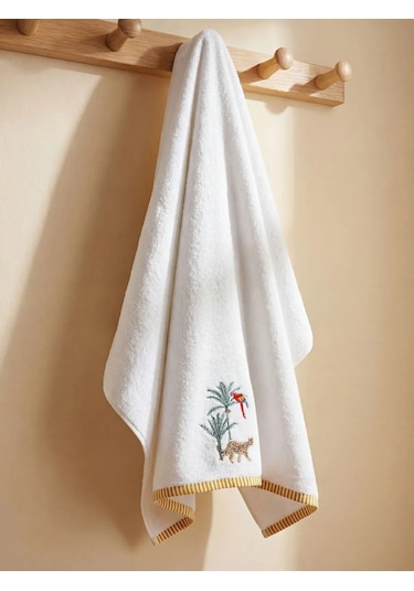 Ekru Nakışlı Pamuklu Yüz Havlusu 50x80 Cm