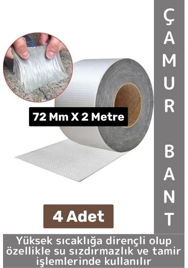 Ultra Güçlü Su Geçirmez Isıya Dayanıklı Alüminyum İzolasyon Tamirat 72 Mm X 2 Metre Çamur Bant 4 Adt
