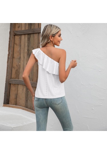 Mor Yaz Kadın Askı Fırfır Geniş Askılı Düz Renk Tank Tops Straplez Basit Peplum Slash Tops