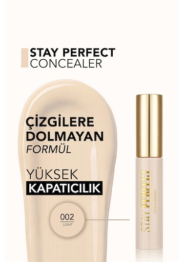 Flormar Stay Perfect Yüksek Pigmentli & Yarı Mat Bitişli Likit Kapatıcı 002 Light