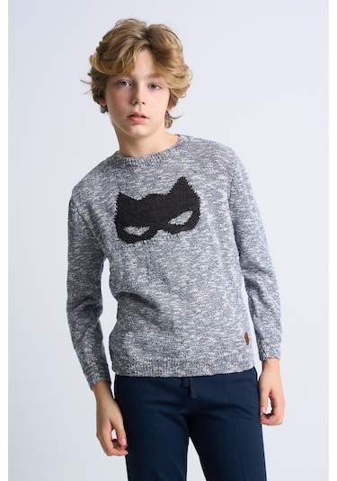 Alexandergardı Desenli Triko Çocuk Kazak Mavi