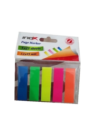Inox Notes 5 Renk 25 Yaprak Yapışkanlı Not Kağıdı 12 X 45 Mm