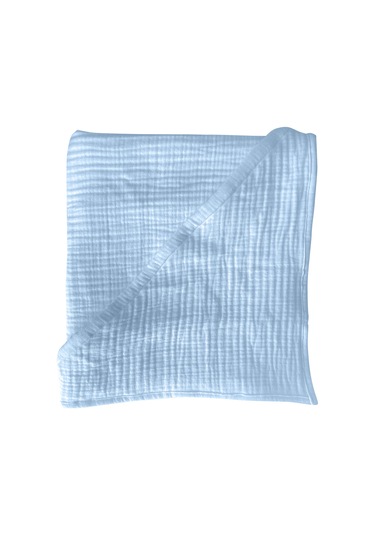 4 Katlı Müslin Kapşonlu Bebek Çocuk Banyo Havlusu Kundak Mavi