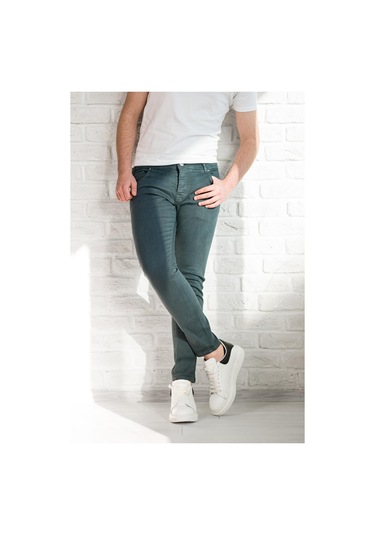 Fbı Skinny Slimfit Dar Paça Bilekten Pamuklu Kot Pantolon Petrol Mavisi