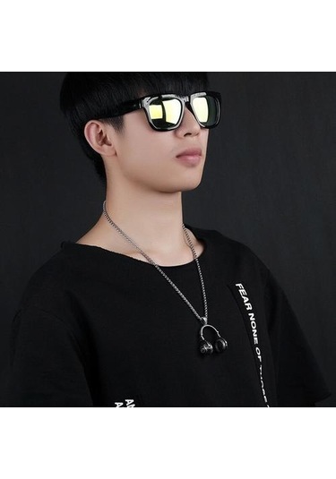 Kolye Erkekler Kulaklık Kolye Paslanmaz Çelik Uzun Zincir Kolye Çelik Altın Kolye Hip Hop Takı Boyun Asılı Altın - Beyaz