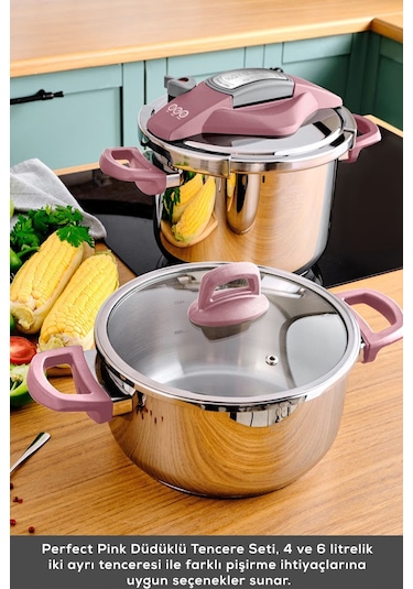 Karaca Perfect Pink İndüksiyon Tabanlı Düdüklü Tencere Seti 4+6 Lt