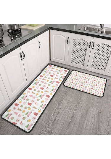 Noel Desenli 2'li Mutfak Matı, Anti-yorgunluk, Yastıklı Ve Kaymaz, Mutfak Ve Ofis İçin Noel Baba Noel Araba