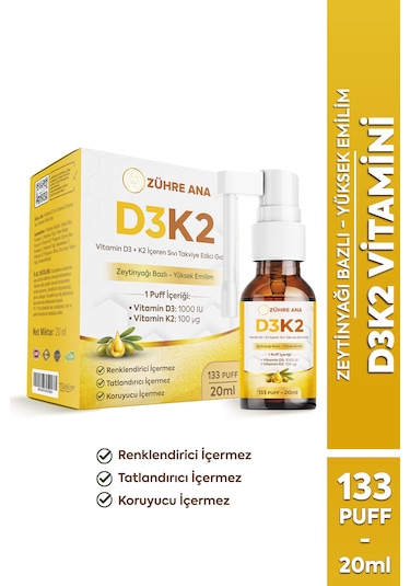 Vitamin D3&k2 İçeren Sıvı Takviye Sprey 20 ML