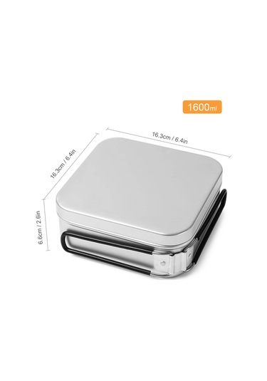Kosona 1600ml Alüminyum Çift Kollü Yemek Kutusu - Dayanıklı, Hafif, Ev Ve Doğa İçin Uygun Gümüş