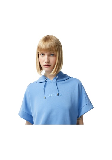 Nautica Nautıca Kadın Mavi Relaxed Fıt Kısa Kollu Sweatshırt Düz 45k500t Mavi
