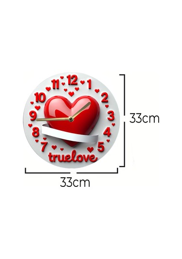 True Love Kalpli Mdf Duvar Saati 33 Cm, 3d Görünümlü, Sessiz Mekanizma, Romantik Tasarım Sdw244 Renkli