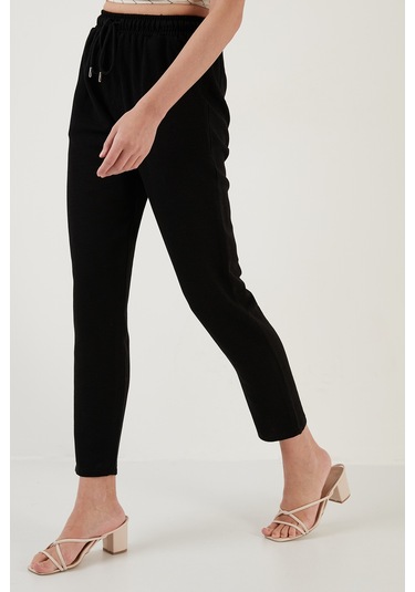 Lela Pamuk Ve Keten Karışımlı Yüksek Bel Rahat Kesim Cepli Bayan Pantolon 5865019 Siyah
