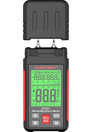 Habotest Ht633 Ahşap Nem Ölçer Pin Tipi Dijital Nem Dedektörü Lcd Arka Işık Ekranı İle Ahşap İnşaat Malzemesi İçin Ortam Sıcaklığı Ve Nem