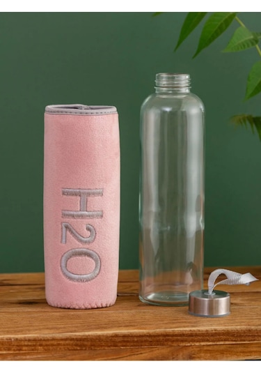 H2o Kadife Kılıflı Cam Matara 600 Ml - Renk Seçenekli Bej