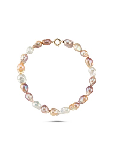 Multicolor Doğal Barok İnci Kolye Rose Gold