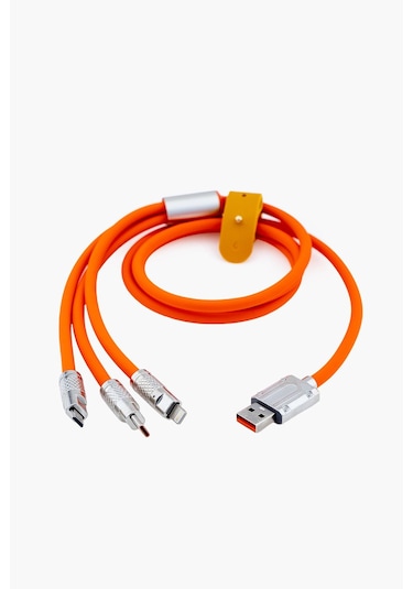 120w 3 İn 1 Süper Hızlı Şarj Kablosu , Iphone , Xiaomi , Huawei Uyumlu Silikon Şarj Kablosu