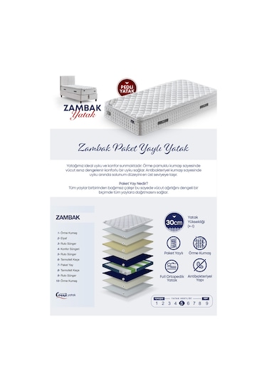 Zambak Tek Kişilik Antibakteriyel Ortopedik Paket Yaylı Pedli Yatak Ekru