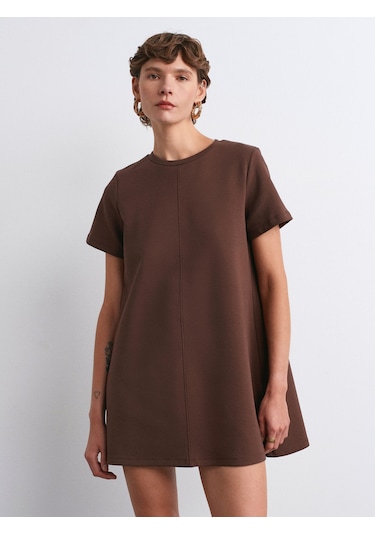 Dilvin 91523 Kısa Kollu Mini Elbise-açık Kahve Açık Kahve