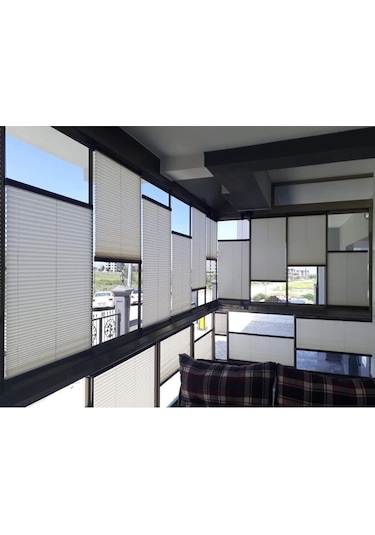 Kidmex Yapıştırma Sistem Cam Balkon Perdesi Beyaz Plise Perde Delik Yok - Ofis Perdesi - Mutfak Perdesi