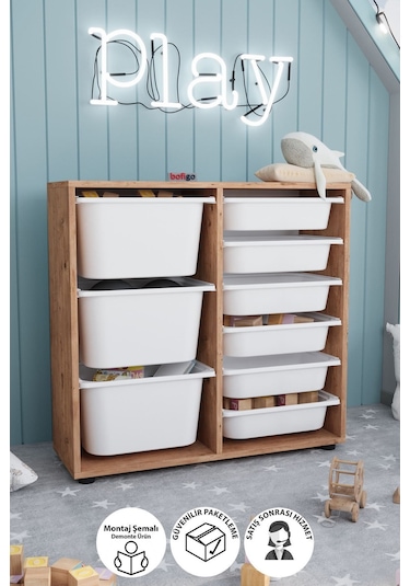 9 Sepetli Dolap Çok Amaçlı Dolap Oyuncak Dolabı Çağla Çam Kahverengi