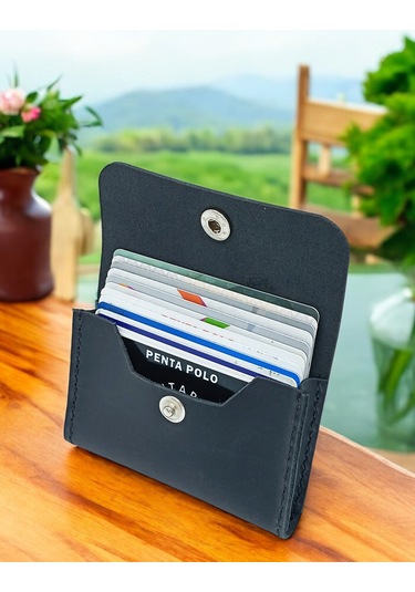 Cronder Hakiki Deri Yan Model Kutu Cüzdan Kartlık Siyah