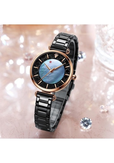 Novahub Moda Kadın Siyah Kuvars Kol Saati Paslanmaz Çelik Bilezikli 9072 Siyah