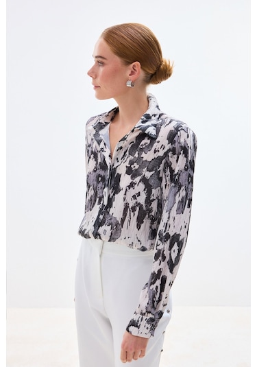 Sateen Desenli Düz Kesim Gömlek - Siyah-136802 Siyah