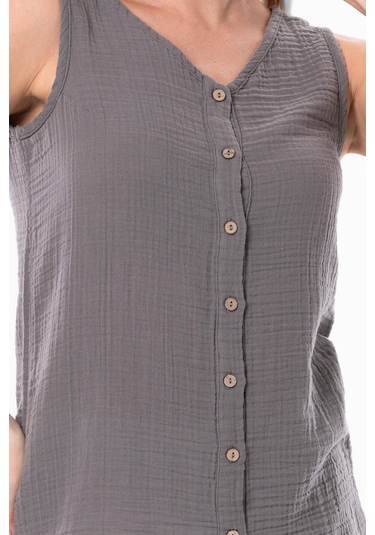 Kolsuz Melis Yazlık Müslin Bluz Gri Gri-gri