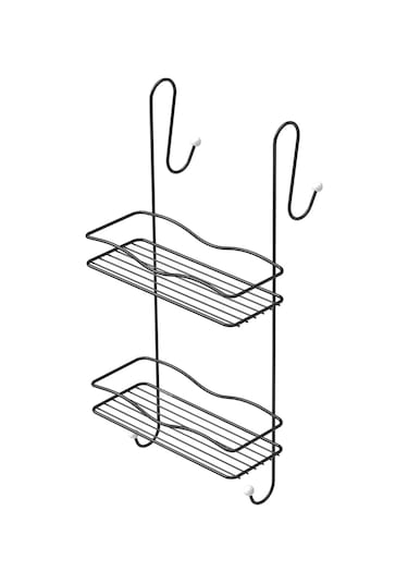 Duşakabin Banyo Rafı Şampuanlık 2 Katlı Askılı Siyah Geniş Siyah