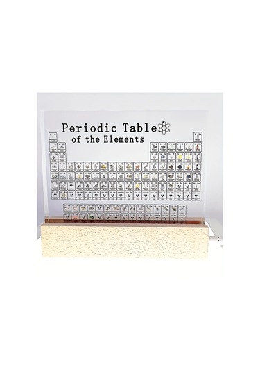 Fochsia Akrilik Periyodik Tablo Aydınlatmalı Ahşap Taban - Eğitici Kimya Öğretim Aracı Elektron Konfigürasyonlu