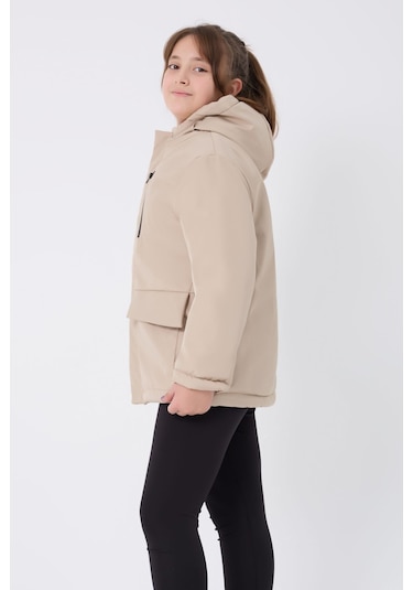 Kız Çocuk Taş İçi Kürklü Su Ve Rüzgar Geçirmez Kapüşonlu 3 Cep Kışlık Mont & Kaban & Parka Taş