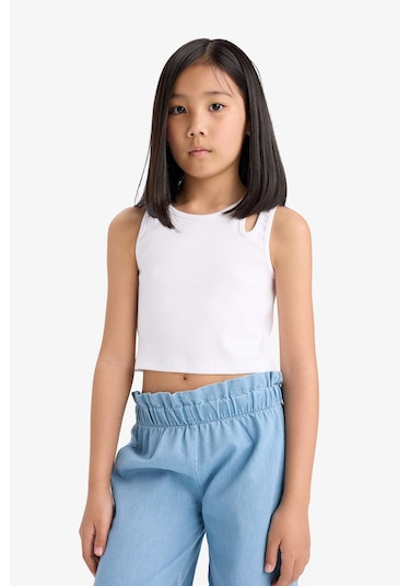 Defacto Kız Çocuk Bisiklet Yaka Crop Beyaz Atlet C4607a825hswt34 Beyaz