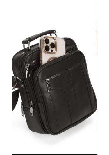 Newish Polo Hakiki Deri Postacı Kasalı El Ve Omuz Çantası-büyük Siyah