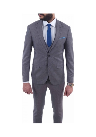 Jan Carlucci Yelekli Slimfit Drop 6 Takım Elbise (477080098) Gri