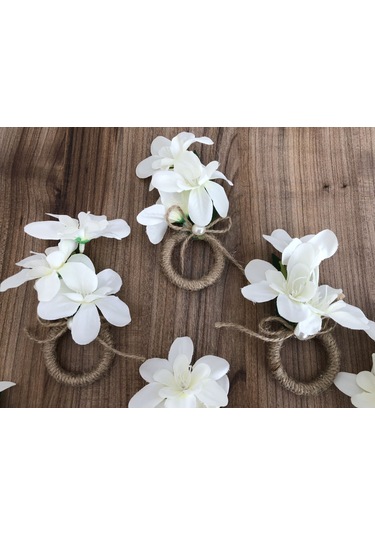 Jüt Halka Üzerine Beyaz Çiçekli Halka 6 Adet Çok Renkli