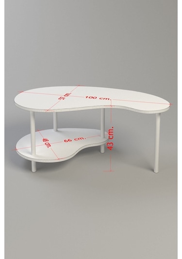 Fasülye Orta Sehpa Ahşap Ayaklı Sehpa Iki Raflı Sehpa Dekoratif Sehpa Gazetelikli - Safir Meşe