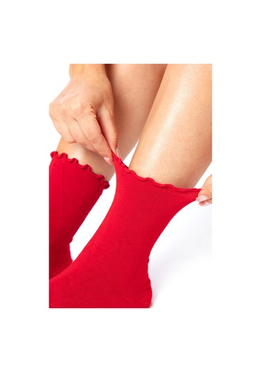 Bambu Kadın Lastiksiz Kırmızı Fırfırlı Soket Dikişsiz Çorap 3'lü Paket / İz Bırakmaz / Sıkmaz Çorap Renkli Bambu Kadın Lastiksiz Kırmızı Fırfırlı Soket Dikişsiz Çorap 3'lü Paket / İz Bırakmaz / Sıkmaz Çorap Renkli