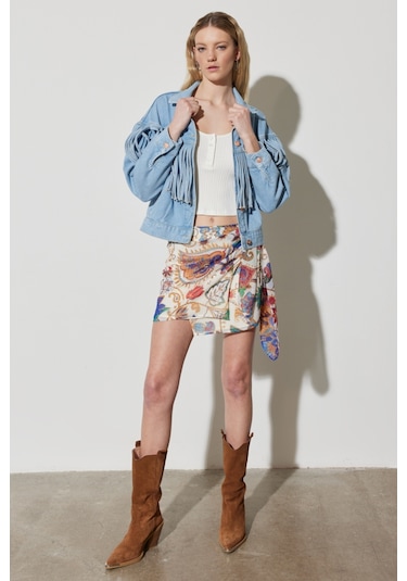 Wrangler Regular Fit Normal Kesim Yüksek Bel Yandan Bağlamalı Kısa Etek W231611900 Çok Renkli