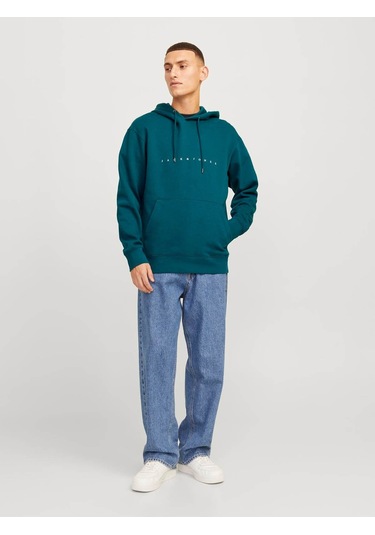 Jack & Jones Erkek Sweatshirt Petrol 12233972 Jjestar Jj Sweat Hood Noos 25kw21000336 W2100393 Petrol PETROL