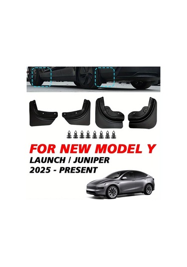Elmpaly 2025 Tesla Model Y 4 Parça Tam Set Siyah Ağır Hizmet Çamurluk Koruyucu Kolay Montaj