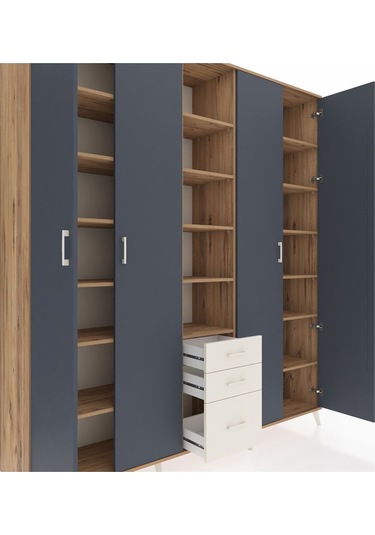 Hyperion Dolap 17 Raflı 3 Çekmeceli 4 Kapaklı 220x44x243 Çam-antrasit/aytaşı Antrasıt/aytası