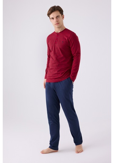 Arnetta 3160 Uzun Kol Erkek Pijama Takımı Bordo V1 Bordo