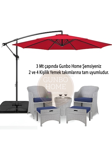 Gunbo Home 3 Mt 8 Kaburga Full Demir 21 Kg Kırmızı Bahçe Şemsiyes