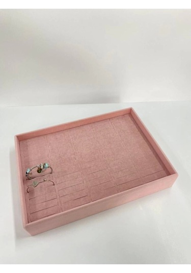 Yerli Üretim Süet Kumaş Pembe Renk 34/24 Cm Batırmalı Çekmeçe Içi Bileklik Kelepçe Tablası Çok Renkli
